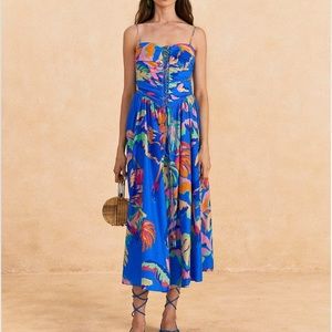 NWT Farm Rio Blue Painted Jungle Midi Dress